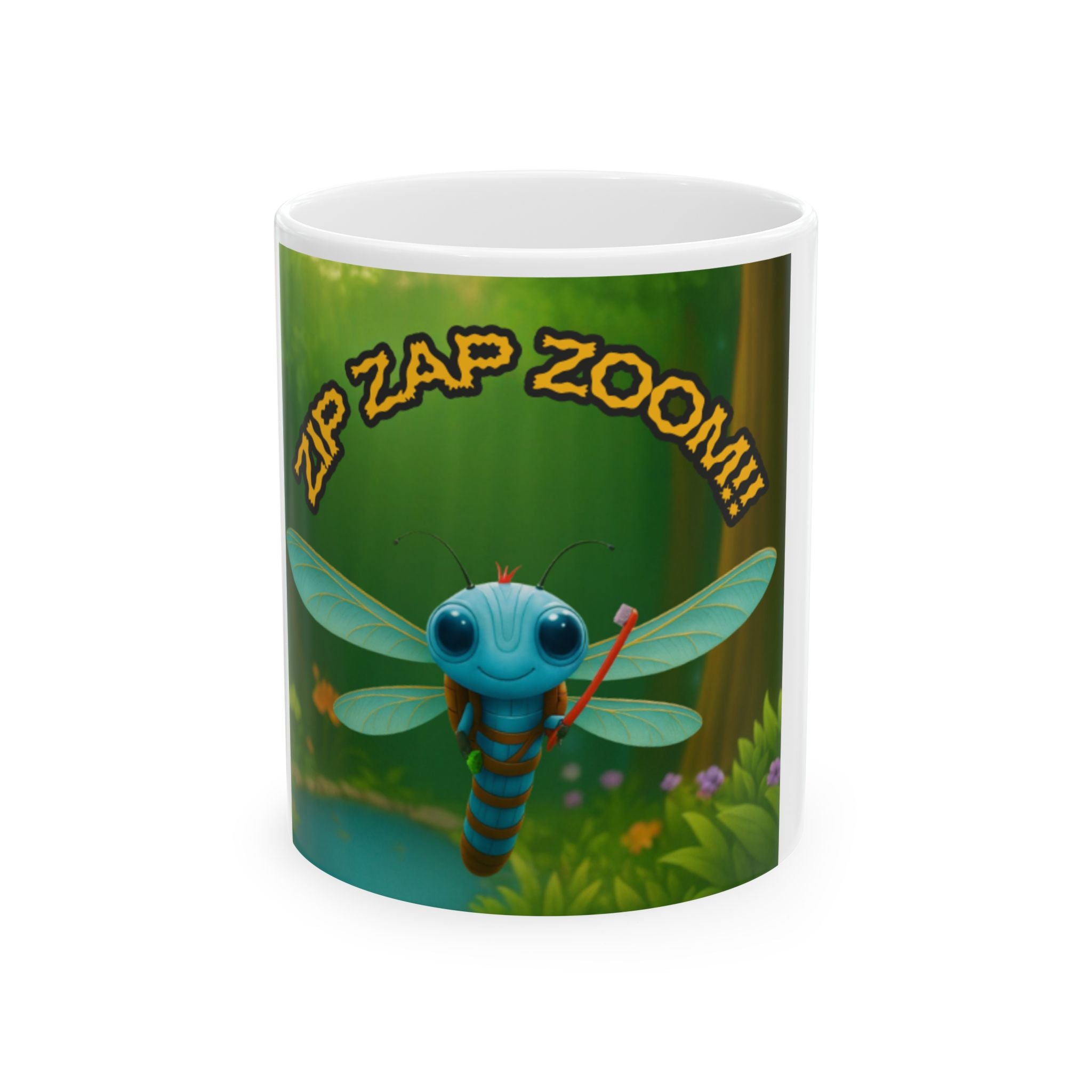 Ceramic Mug — Cute Dragonfly Design with “Zap Zap Zoom!!” (11oz & 15oz)