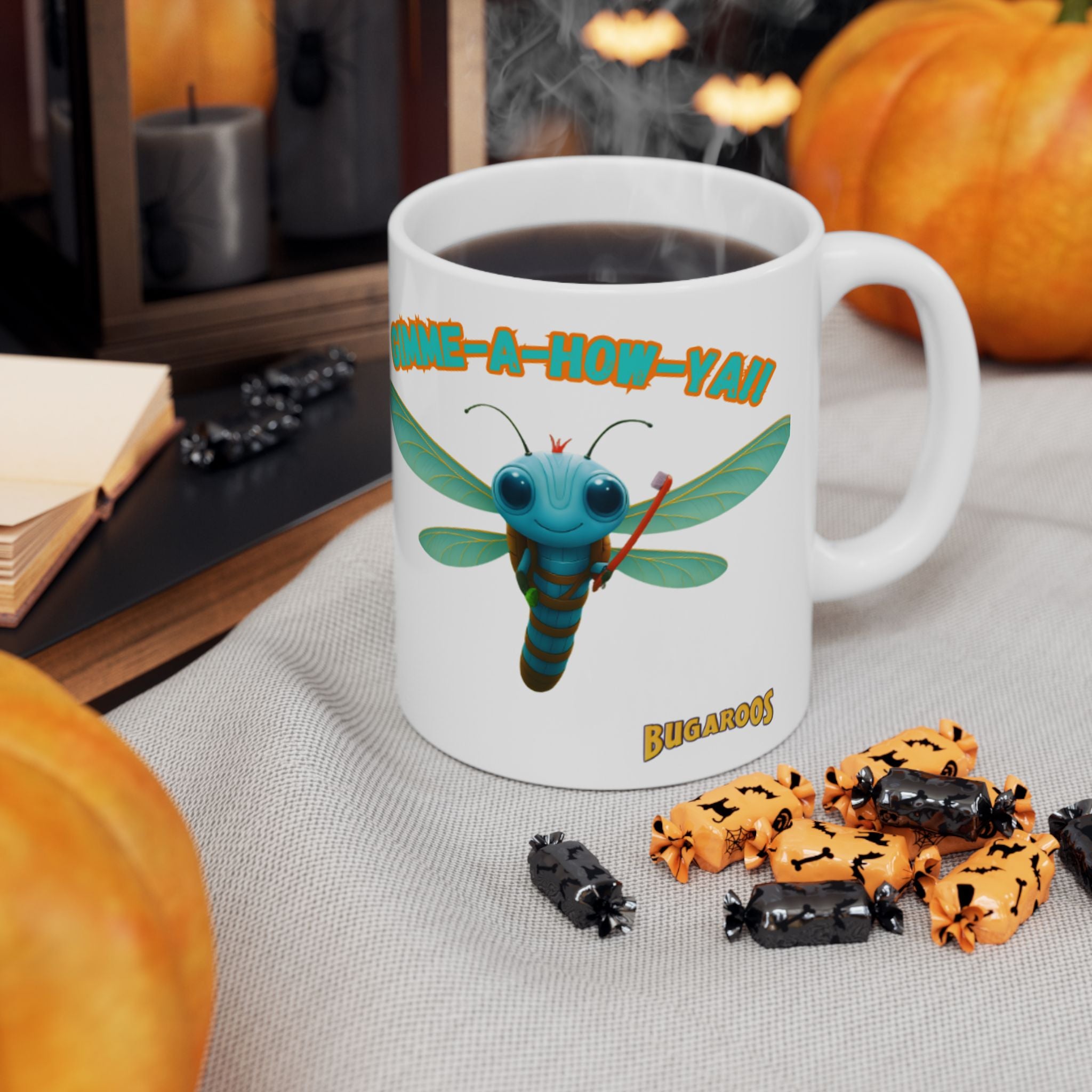 Dragonfly Ceramic Mug — 'Gimme-A-Way' Cute Bugroos Coffee Cup (11oz/15oz)