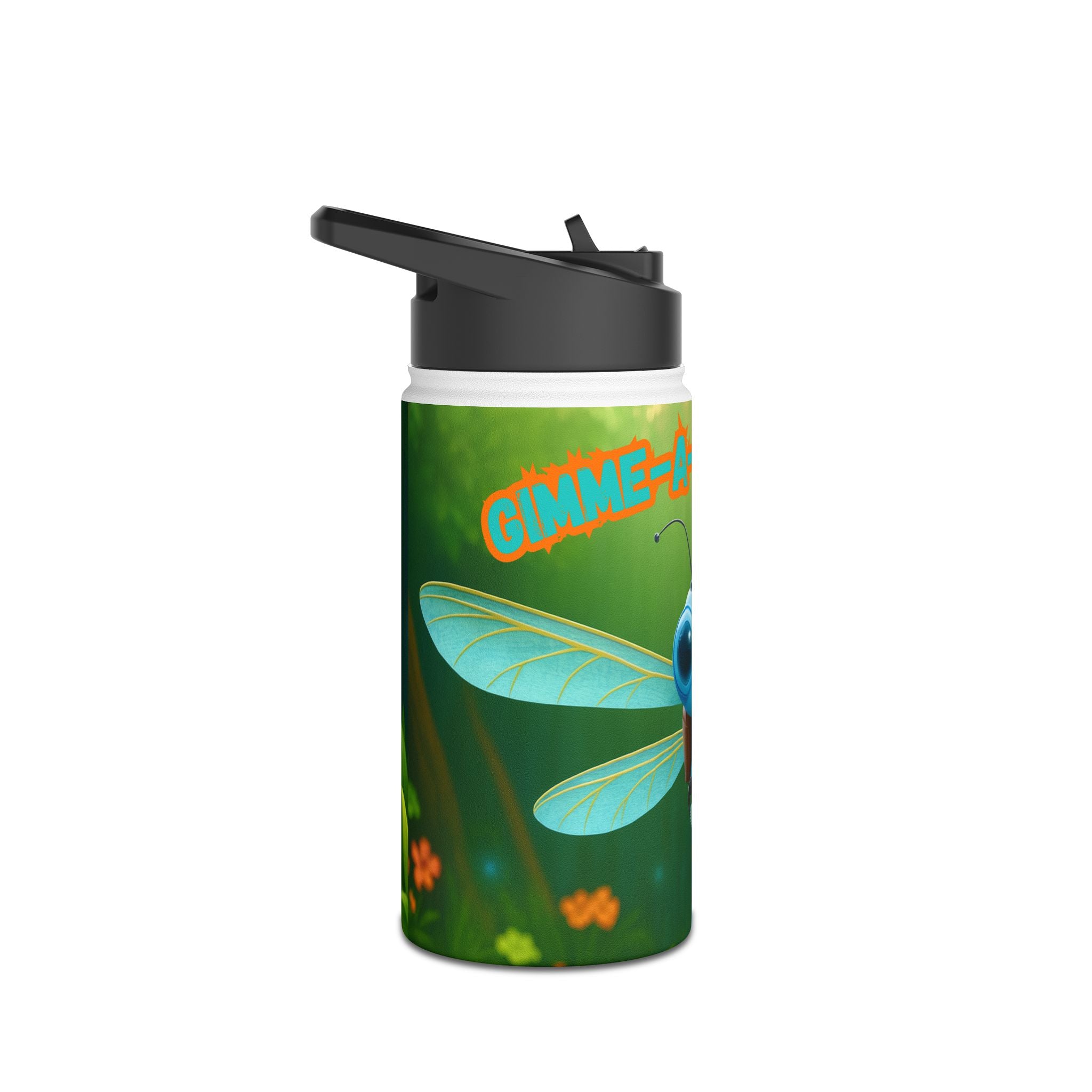 Dragonfly Kids Water Bottle — Cute Blue Dragonfly Design, 'Bee-a-Howl' Graphic Stainless Steel Bottle