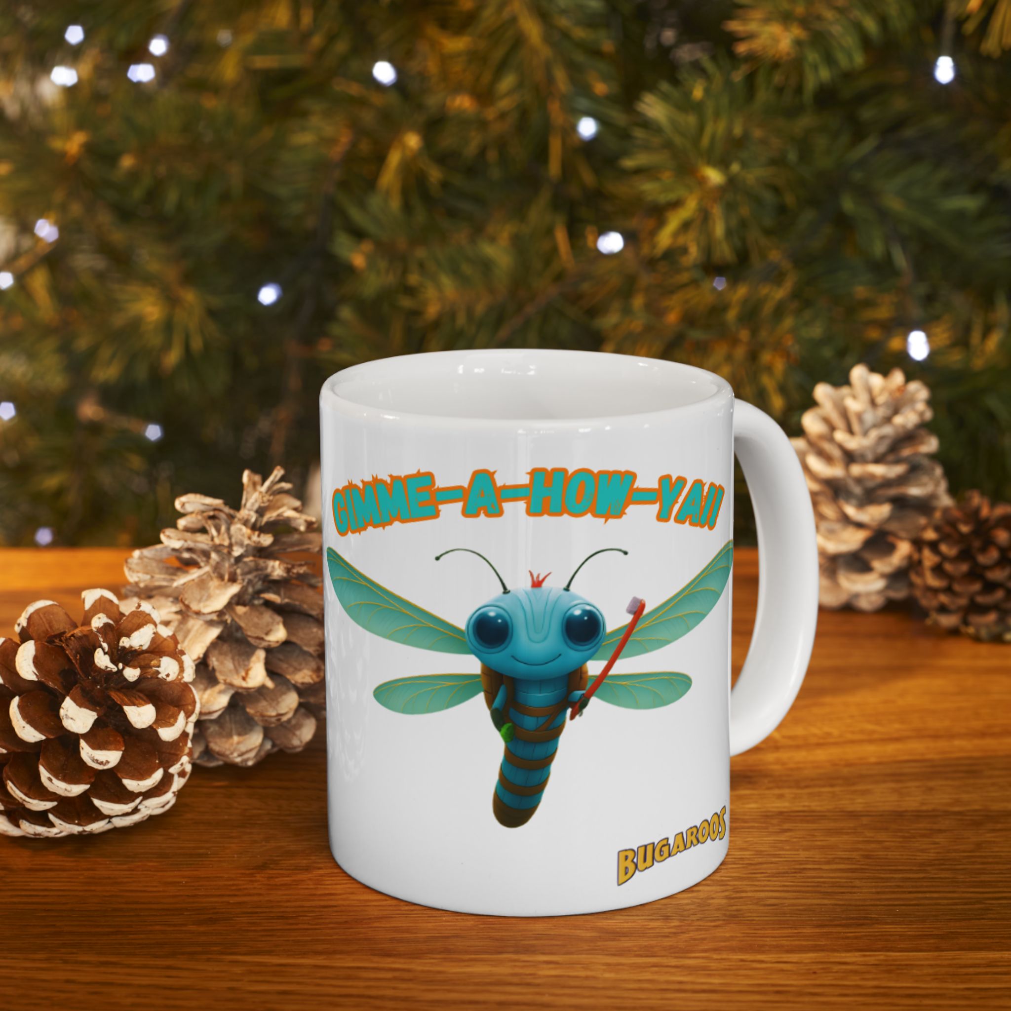 Dragonfly Ceramic Mug — 'Gimme-A-Way' Cute Bugroos Coffee Cup (11oz/15oz)