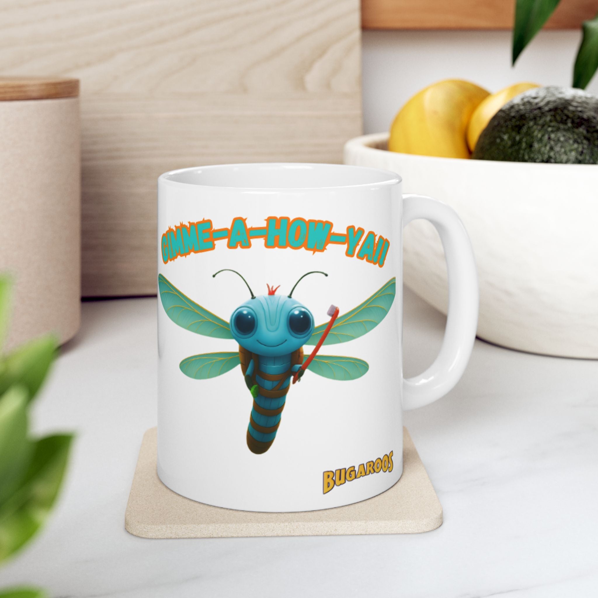Dragonfly Ceramic Mug — 'Gimme-A-Way' Cute Bugroos Coffee Cup (11oz/15oz)