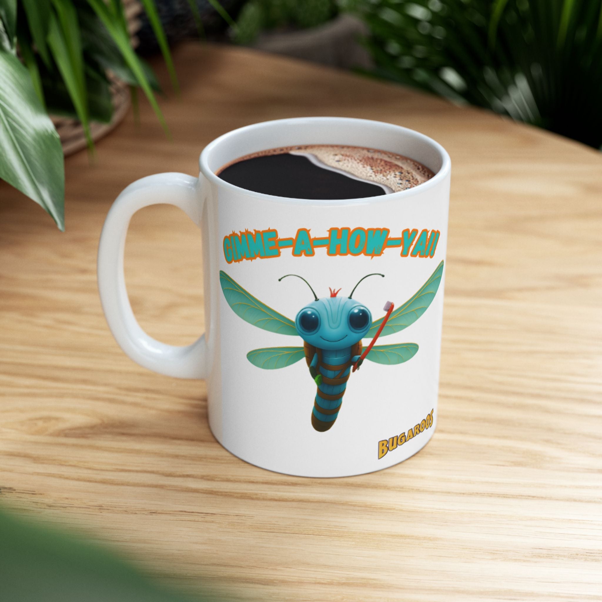 Dragonfly Ceramic Mug — 'Gimme-A-Way' Cute Bugroos Coffee Cup (11oz/15oz)