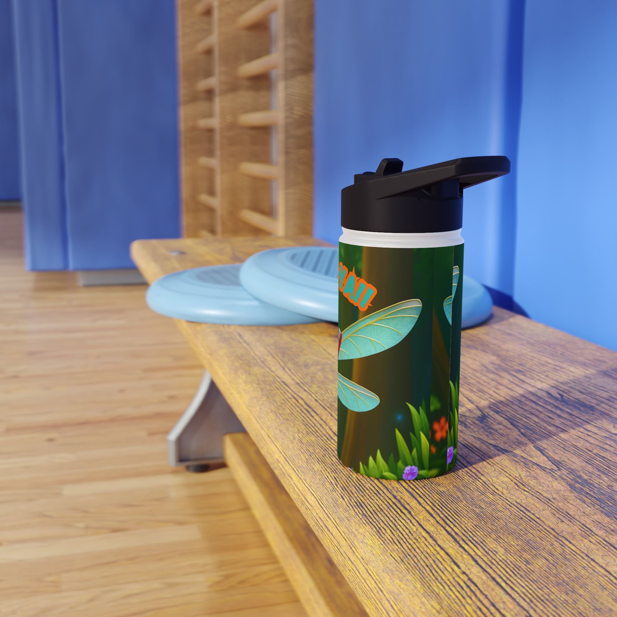 Dragonfly Kids Water Bottle — Cute Blue Dragonfly Design, 'Bee-a-Howl' Graphic Stainless Steel Bottle