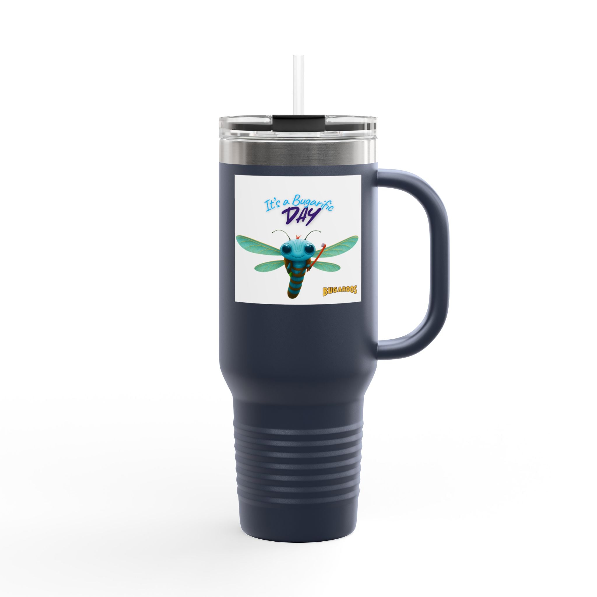 40oz Insulated Travel Mug — Cute Dragonfly “It’s a Beautiful Day” Design