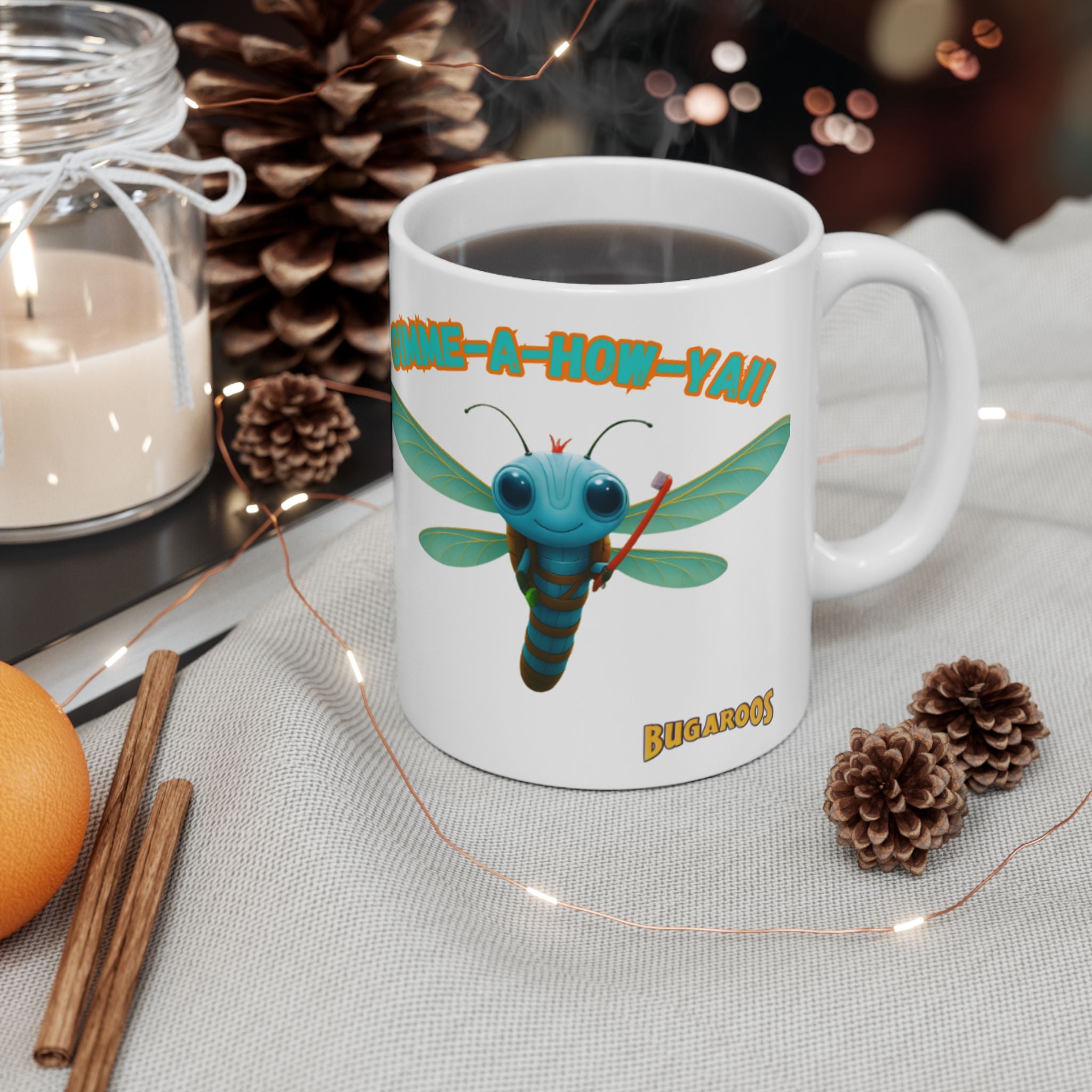 Dragonfly Ceramic Mug — 'Gimme-A-Way' Cute Bugroos Coffee Cup (11oz/15oz)