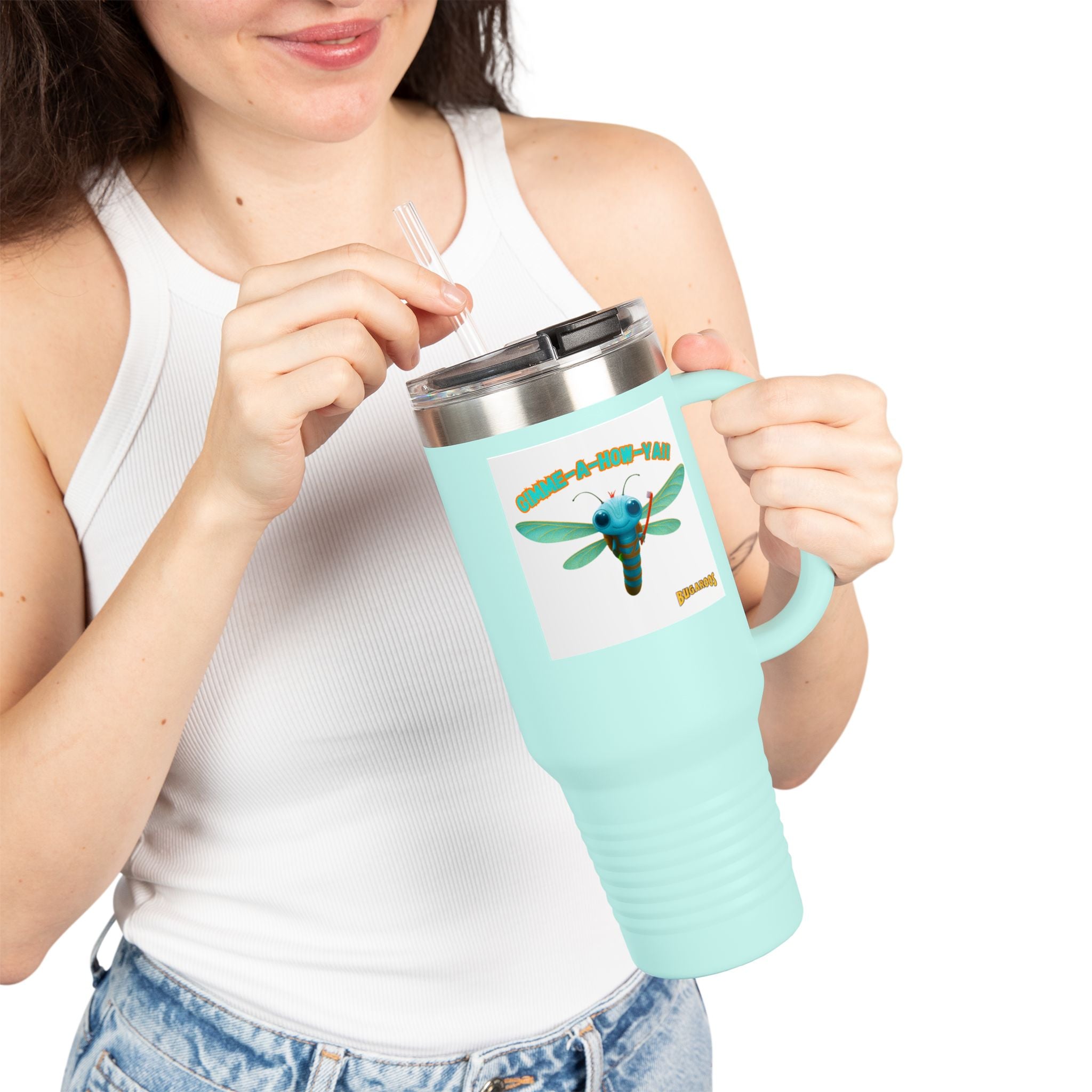 40oz Insulated Travel Mug – Retro Dragonfly Design, Keeps Drinks Hot & Cold