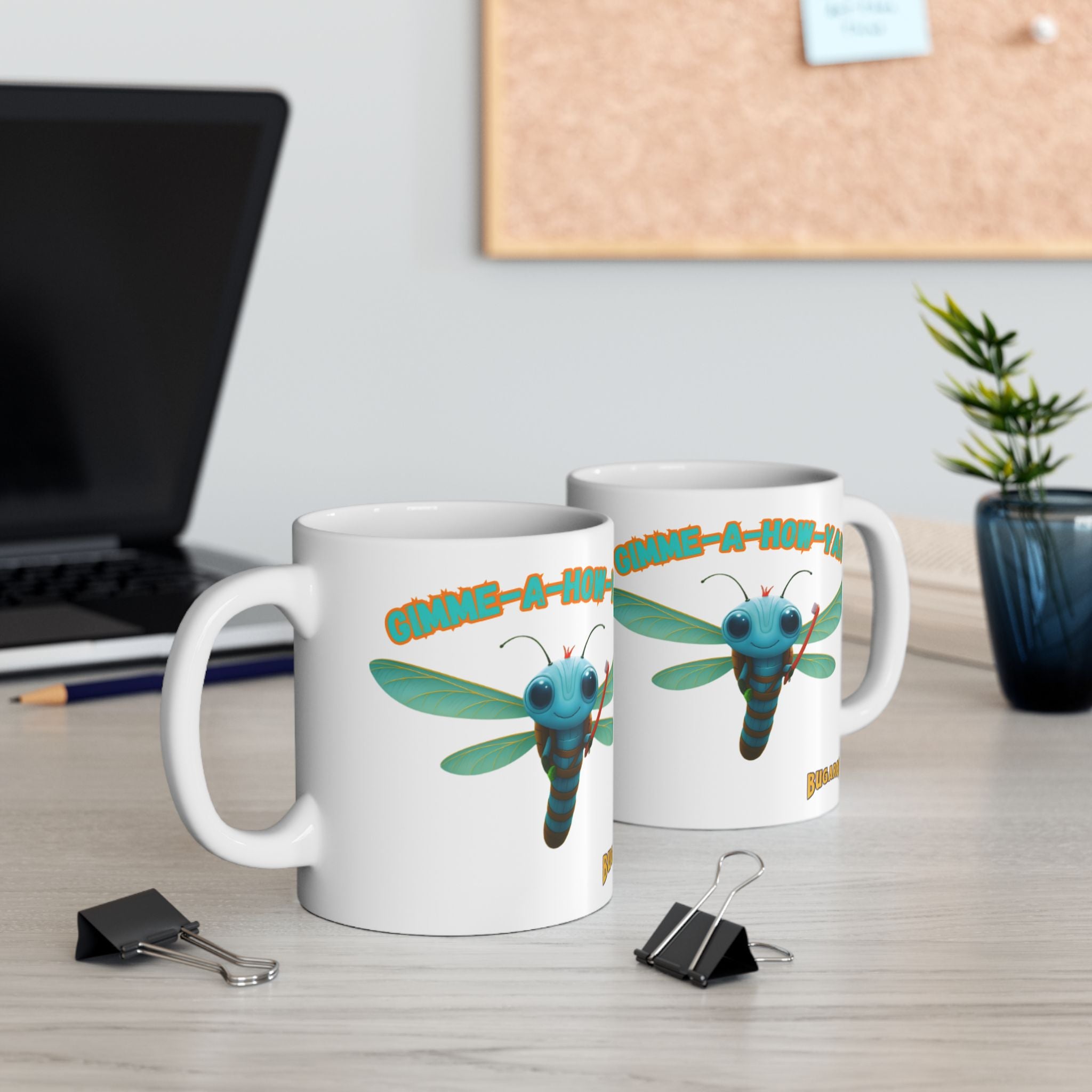 Dragonfly Ceramic Mug — 'Gimme-A-Way' Cute Bugroos Coffee Cup (11oz/15oz)