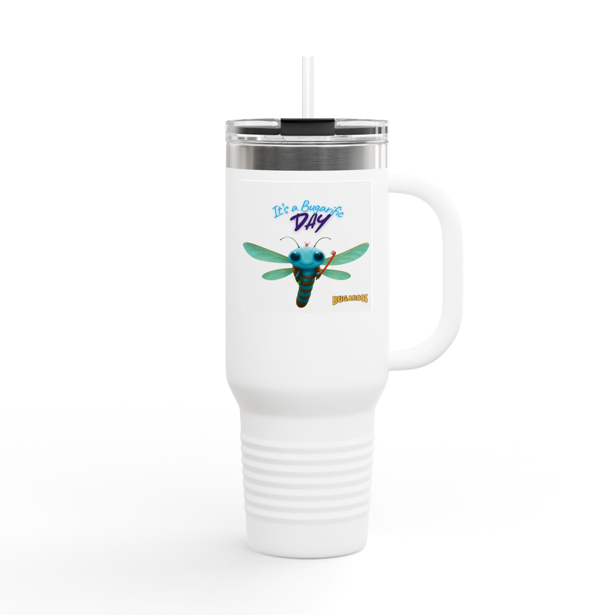 40oz Insulated Travel Mug — Cute Dragonfly “It’s a Beautiful Day” Design