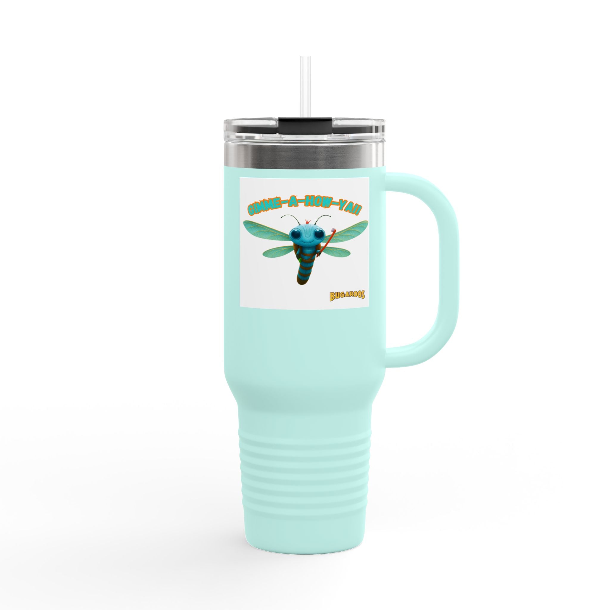 40oz Insulated Travel Mug – Retro Dragonfly Design, Keeps Drinks Hot & Cold