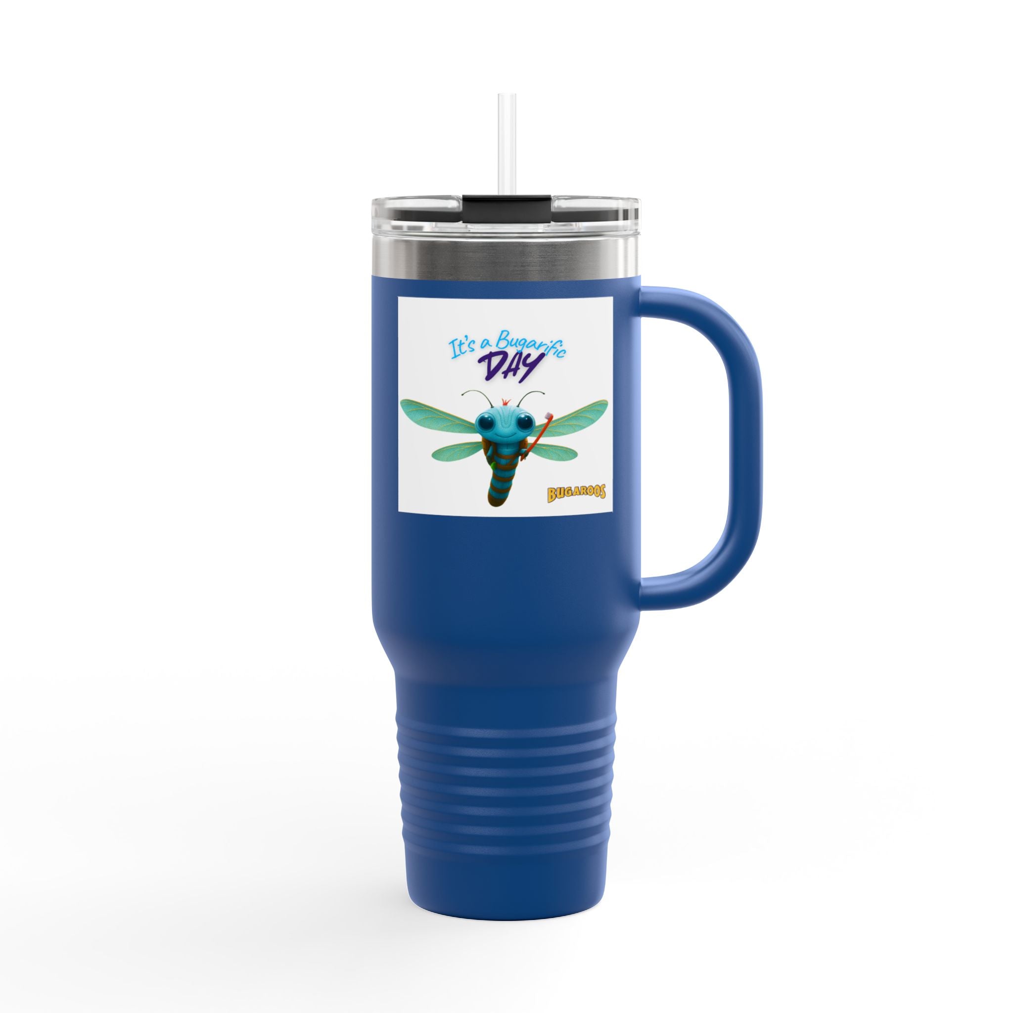 40oz Insulated Travel Mug — Cute Dragonfly “It’s a Beautiful Day” Design
