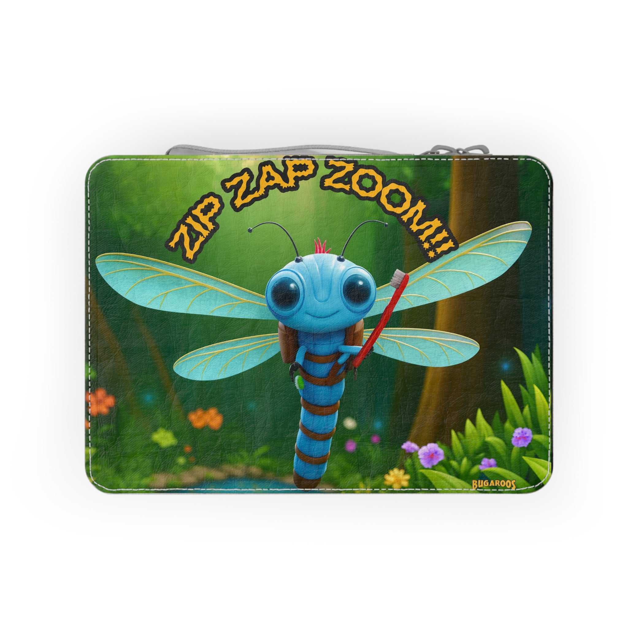 Paper Lunch Bag — Cute Blue Dragonfly "Zip Zap Zoom!" Kids Snack Bag