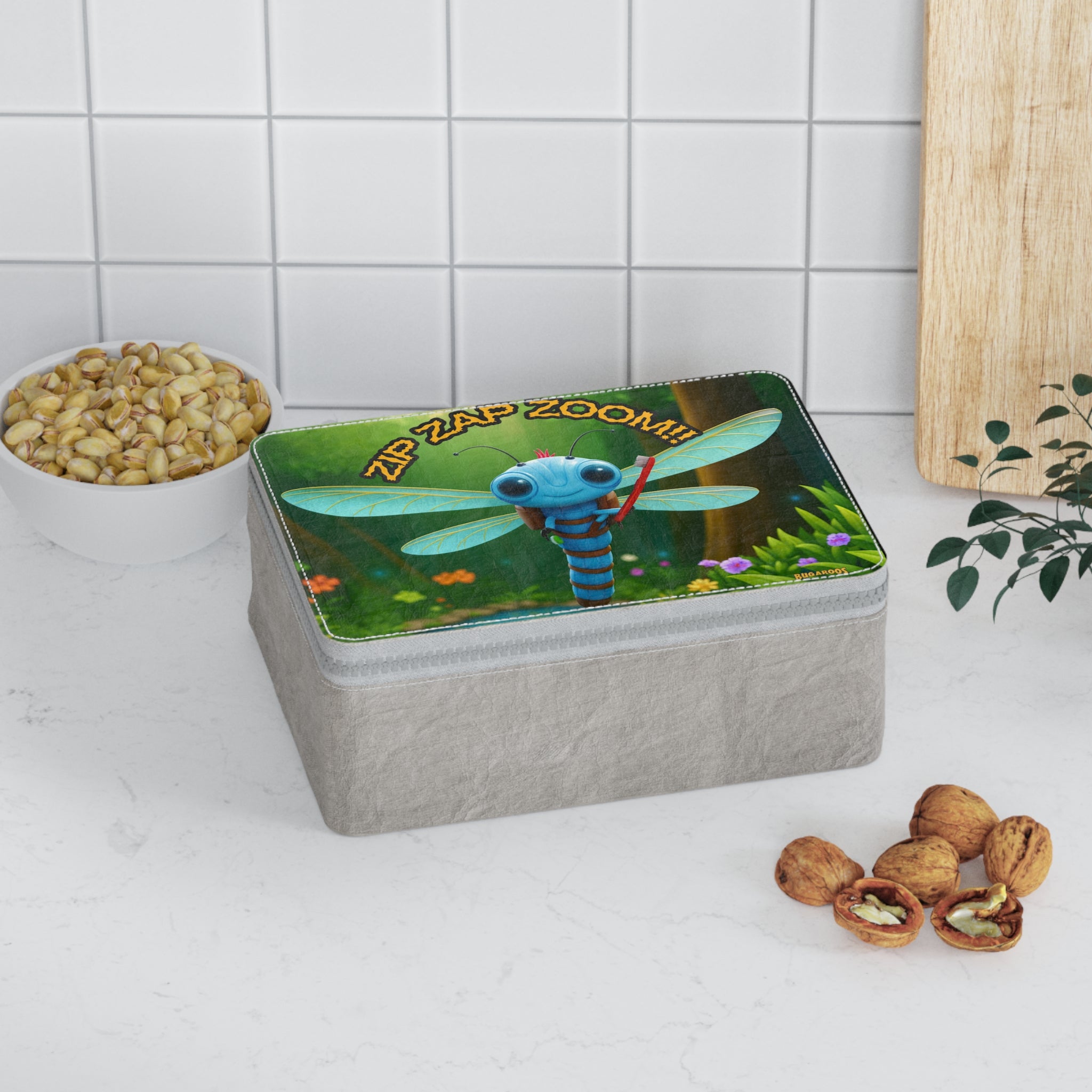 Paper Lunch Bag — Cute Blue Dragonfly "Zip Zap Zoom!" Kids Snack Bag