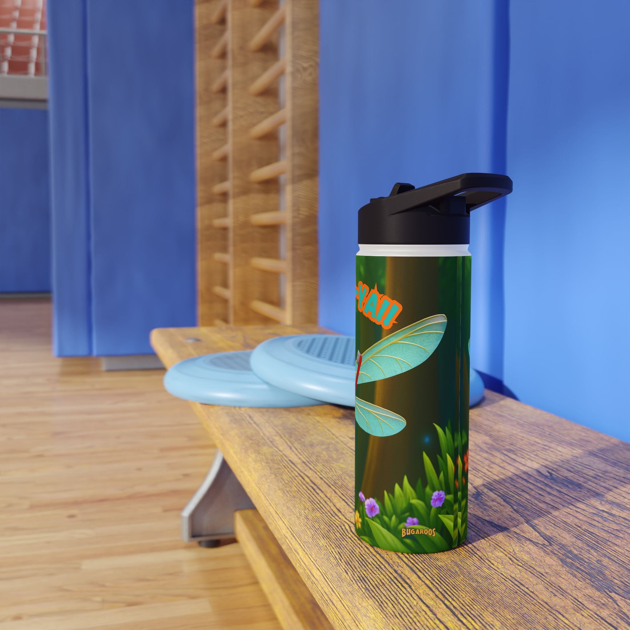 Dragonfly Kids Water Bottle — Cute Blue Dragonfly Design, 'Bee-a-Howl' Graphic Stainless Steel Bottle
