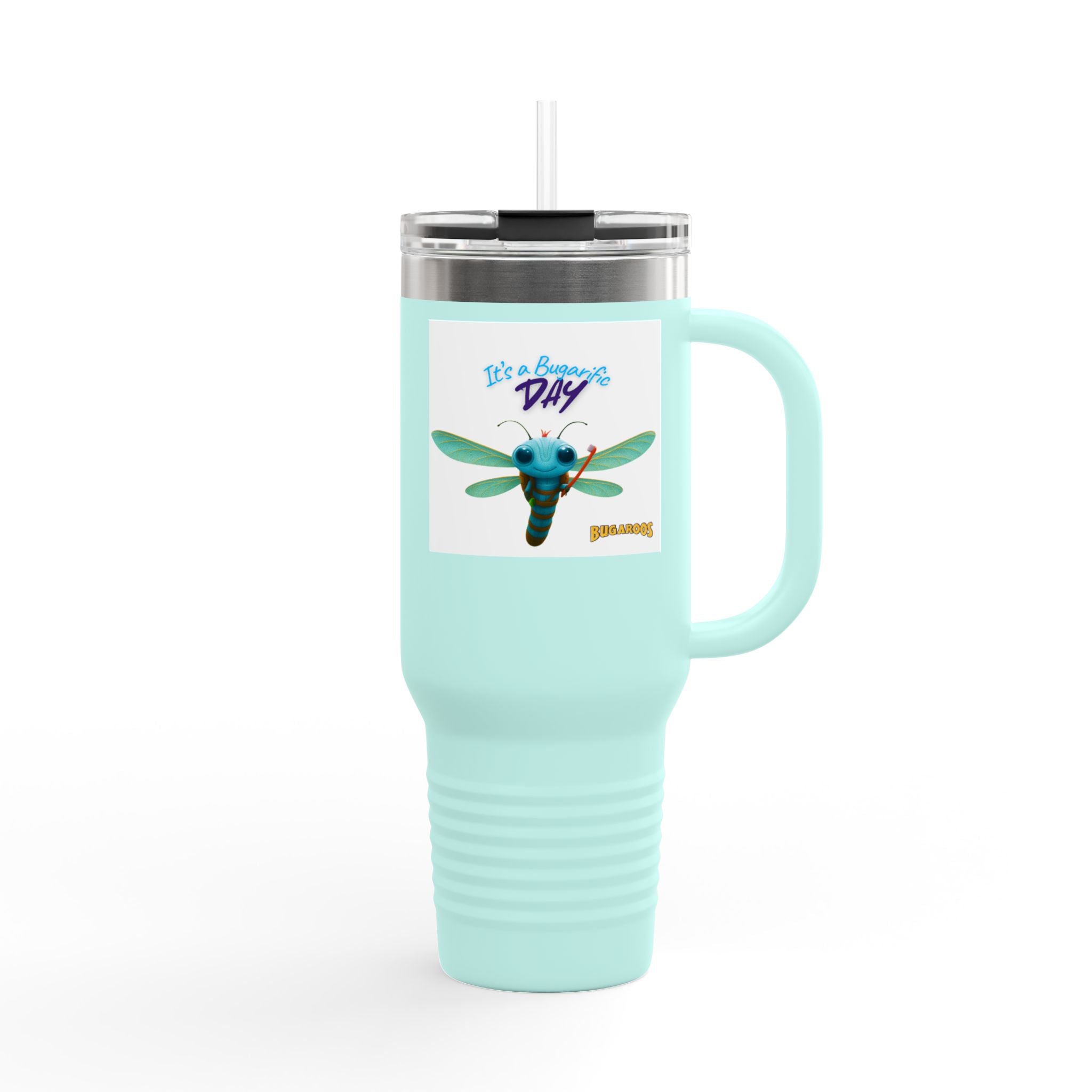 40oz Insulated Travel Mug — Cute Dragonfly “It’s a Beautiful Day” Design