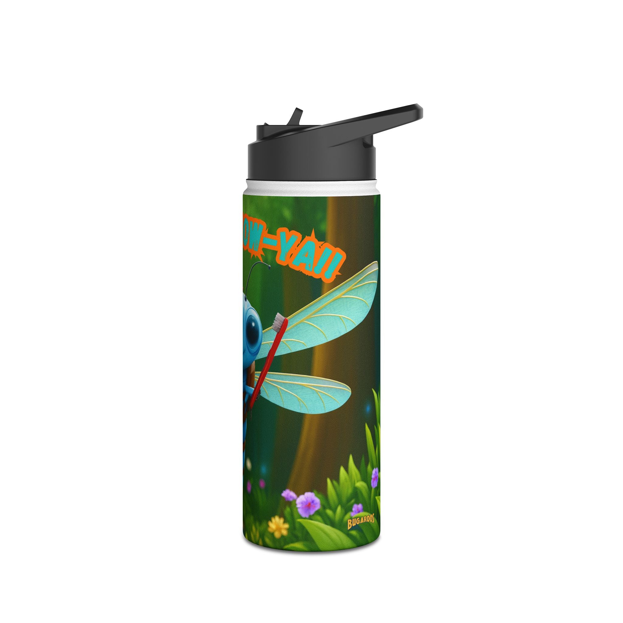 Dragonfly Kids Water Bottle — Cute Blue Dragonfly Design, 'Bee-a-Howl' Graphic Stainless Steel Bottle