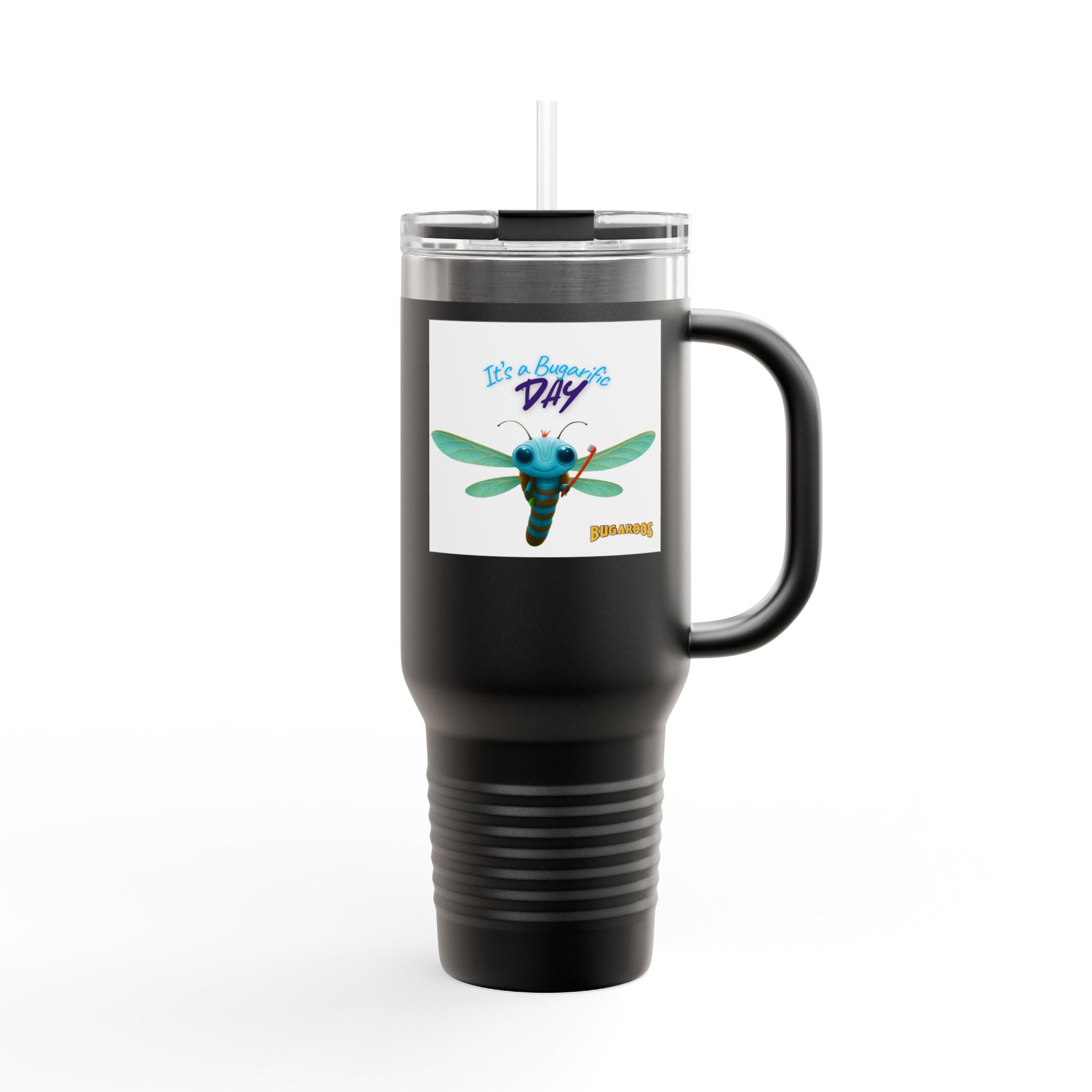 40oz Insulated Travel Mug — Cute Dragonfly “It’s a Beautiful Day” Design