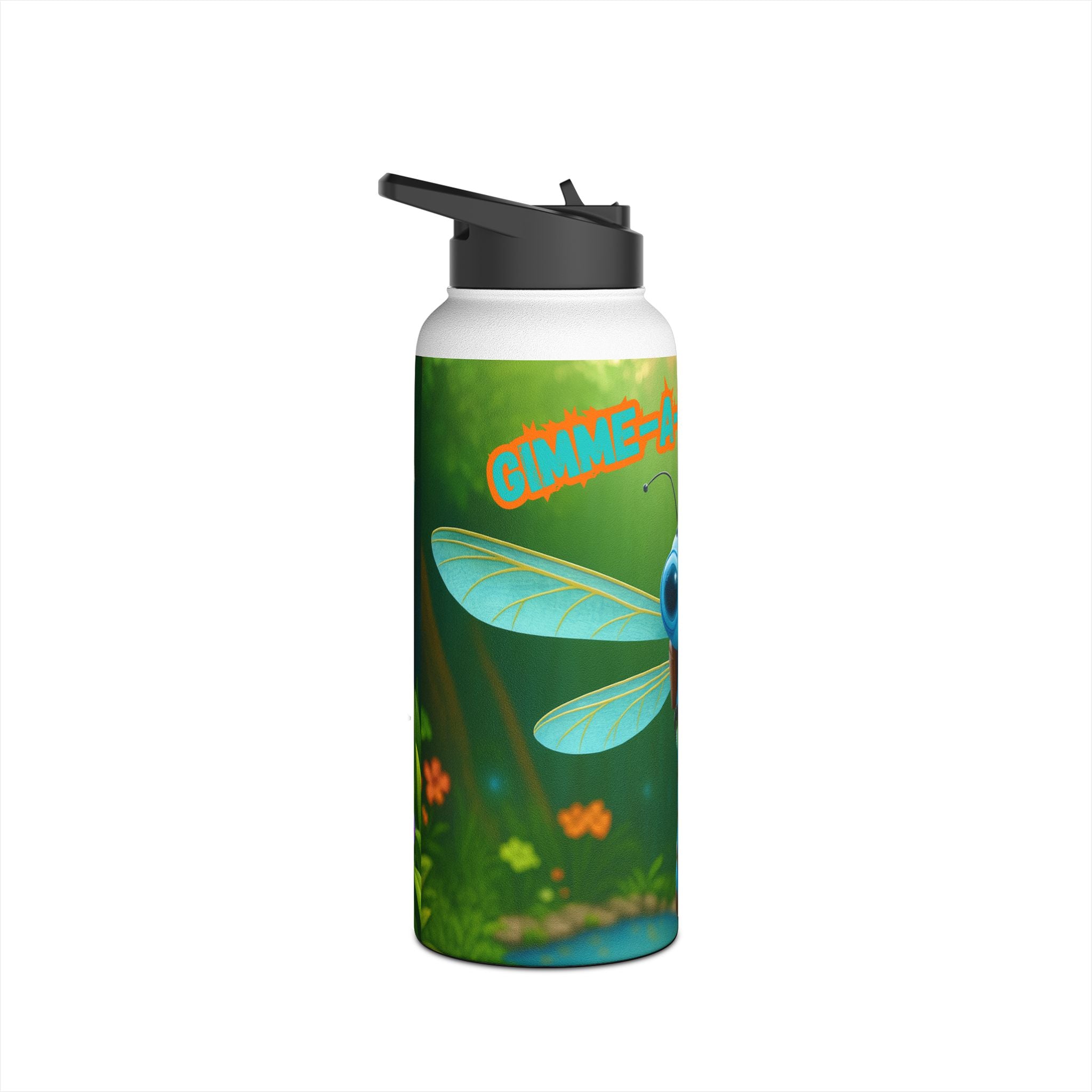 Dragonfly Kids Water Bottle — Cute Blue Dragonfly Design, 'Bee-a-Howl' Graphic Stainless Steel Bottle