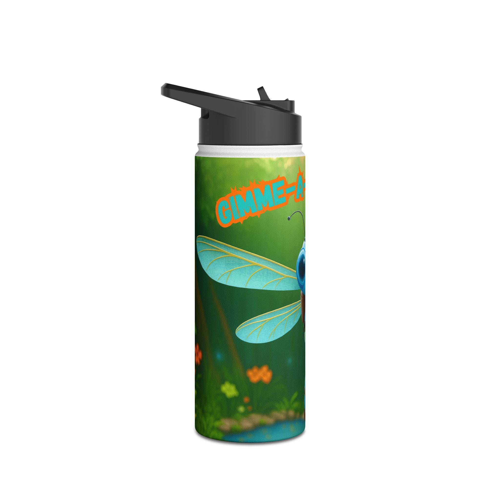 Dragonfly Kids Water Bottle — Cute Blue Dragonfly Design, 'Bee-a-Howl' Graphic Stainless Steel Bottle