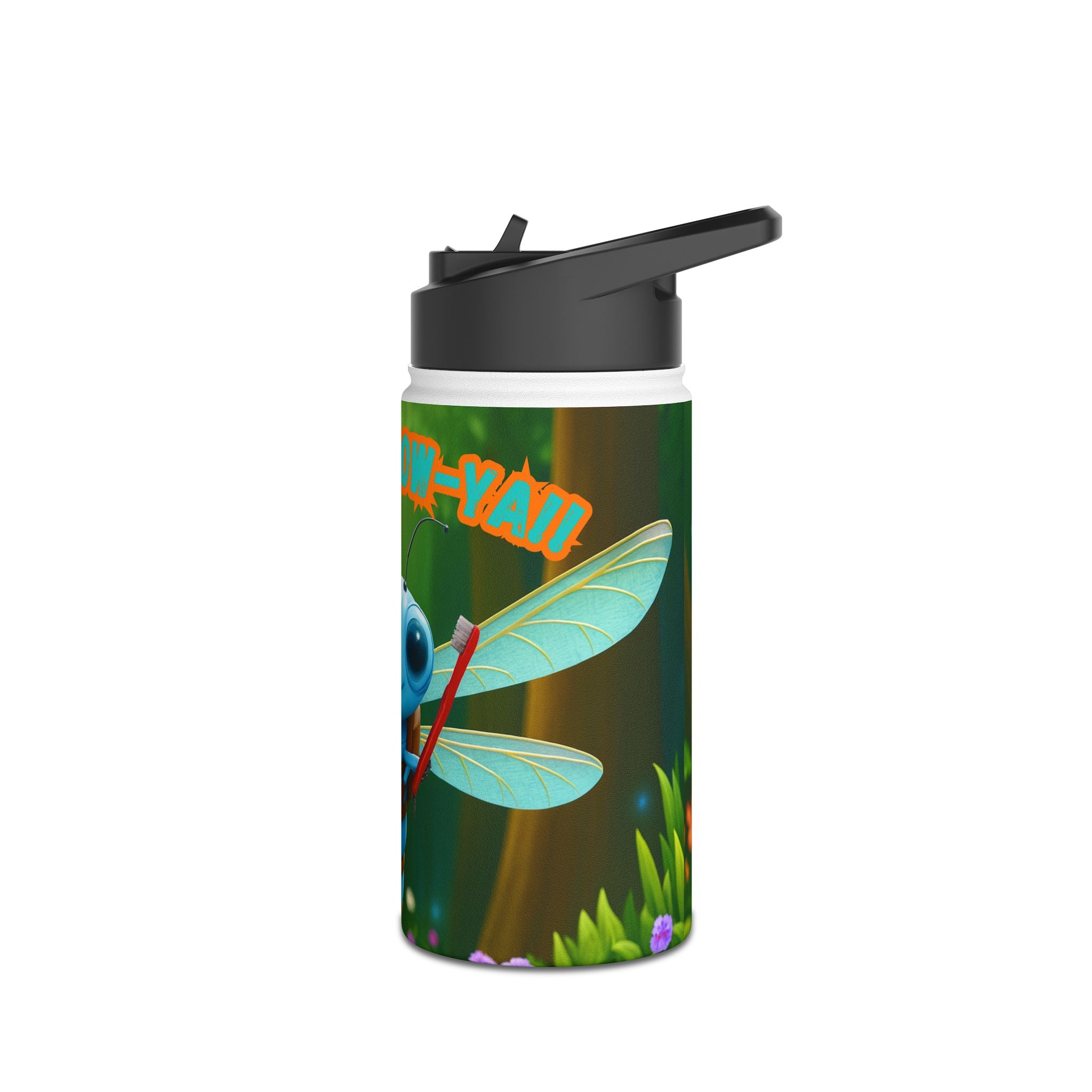 Dragonfly Kids Water Bottle — Cute Blue Dragonfly Design, 'Bee-a-Howl' Graphic Stainless Steel Bottle
