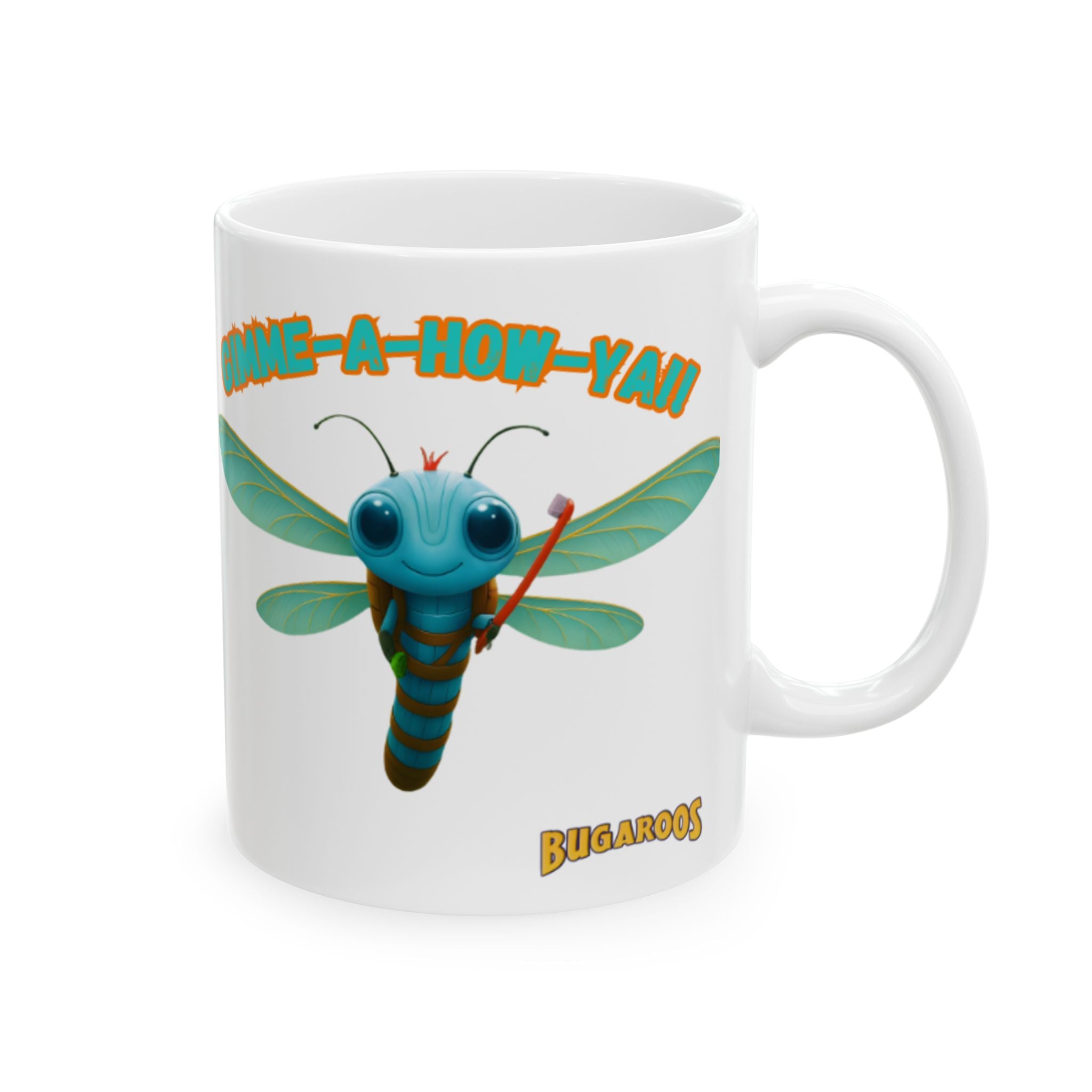 Dragonfly Ceramic Mug — 'Gimme-A-Way' Cute Bugroos Coffee Cup (11oz/15oz)