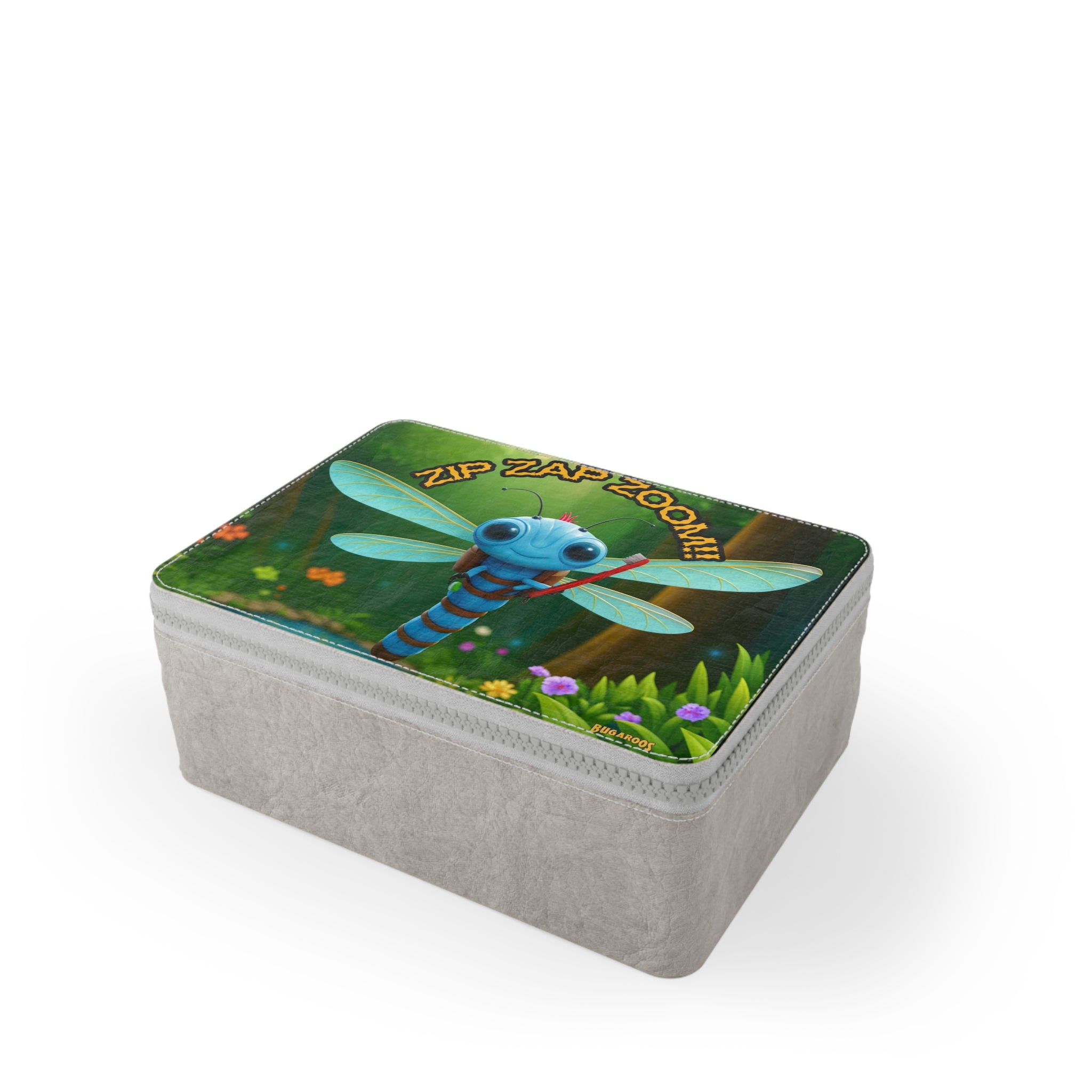 Paper Lunch Bag — Cute Blue Dragonfly "Zip Zap Zoom!" Kids Snack Bag