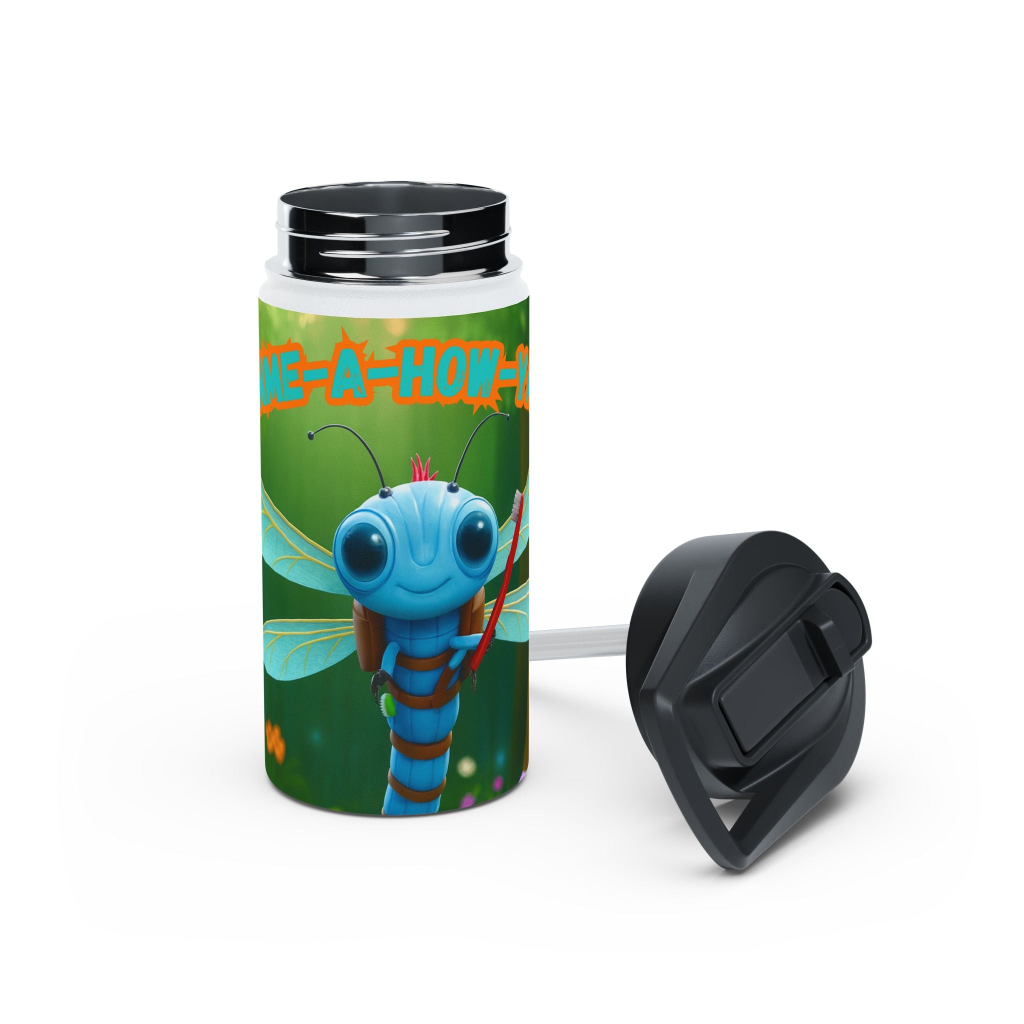 Dragonfly Kids Water Bottle — Cute Blue Dragonfly Design, 'Bee-a-Howl' Graphic Stainless Steel Bottle