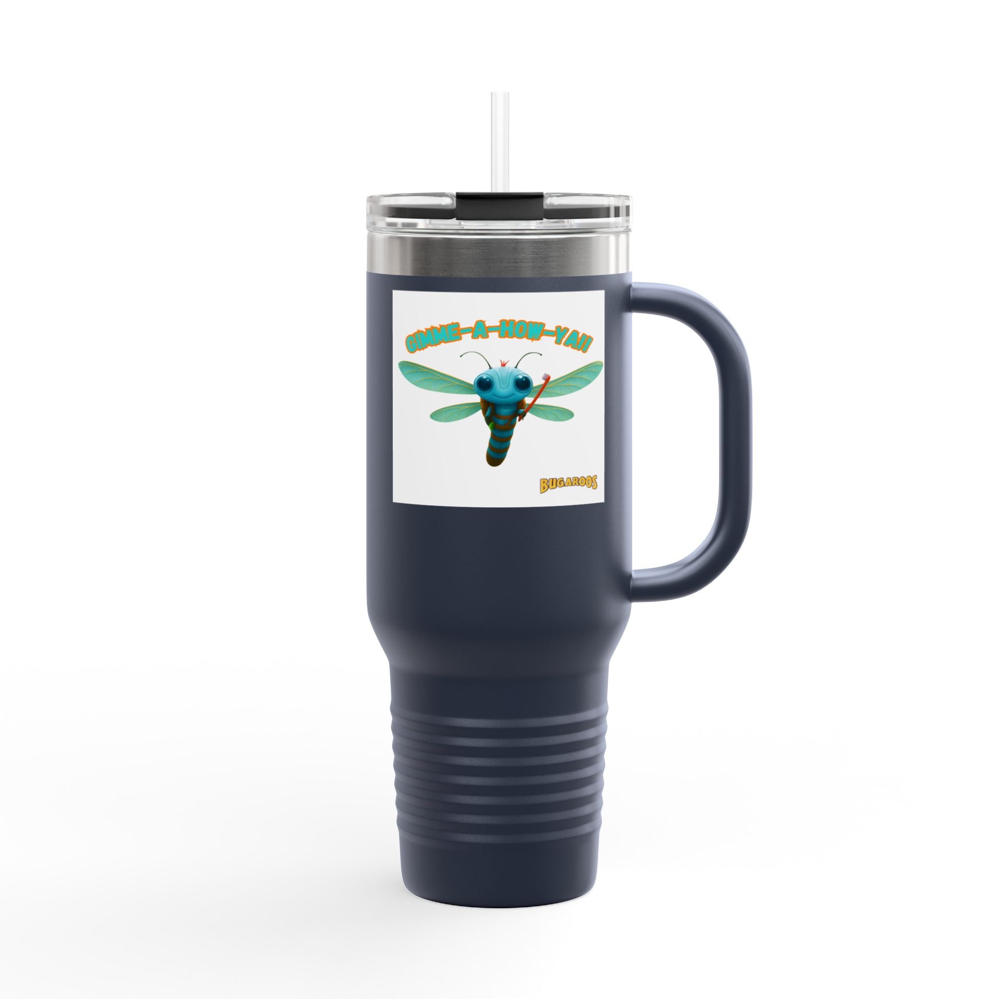 40oz Insulated Travel Mug – Retro Dragonfly Design, Keeps Drinks Hot & Cold