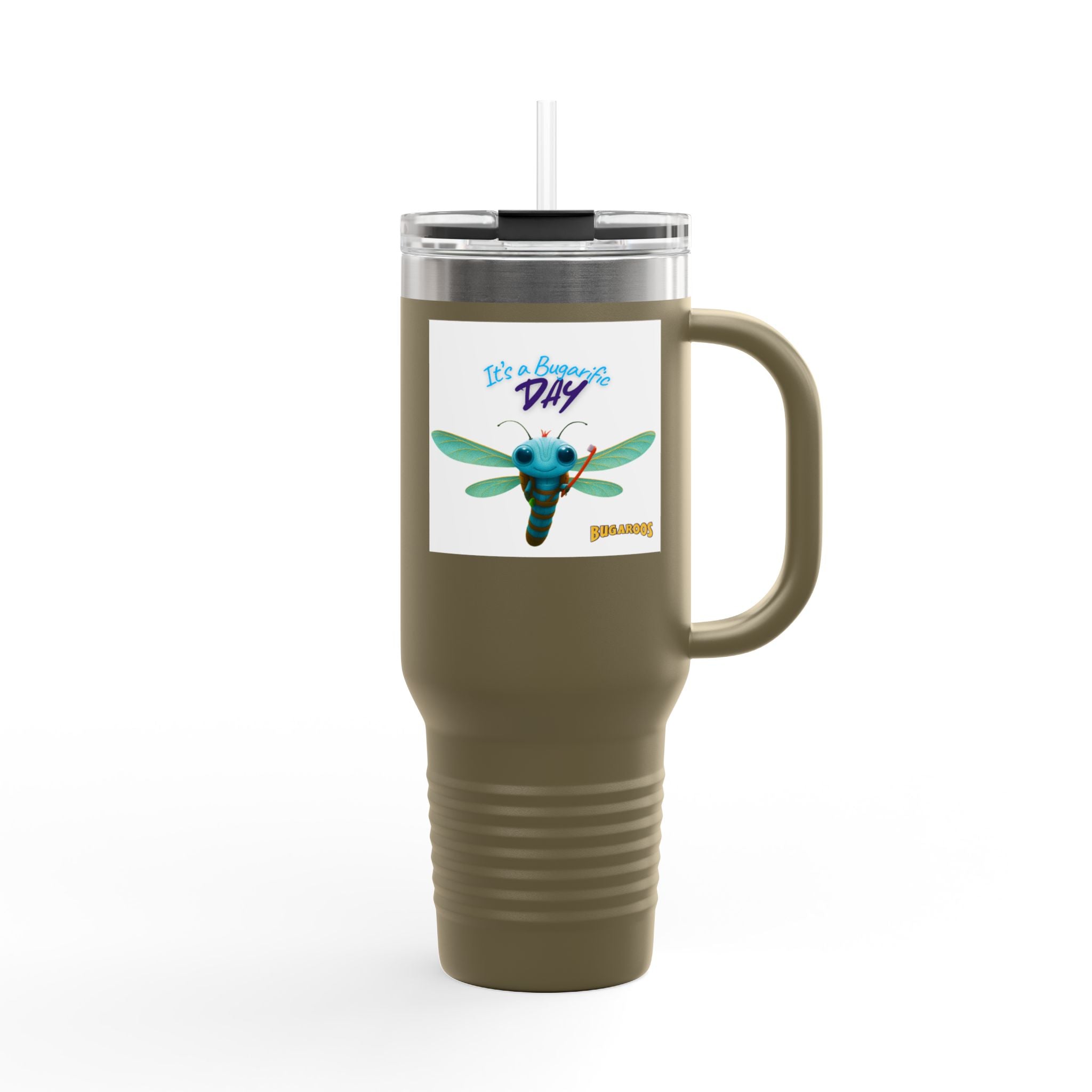 40oz Insulated Travel Mug — Cute Dragonfly “It’s a Beautiful Day” Design