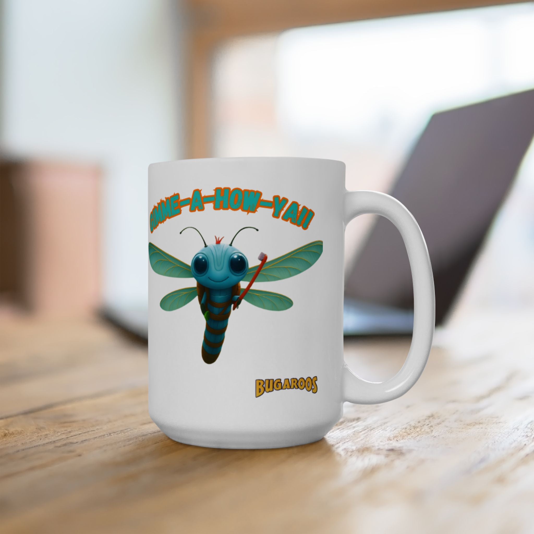 Dragonfly Ceramic Mug — 'Gimme-A-Way' Cute Bugroos Coffee Cup (11oz/15oz)