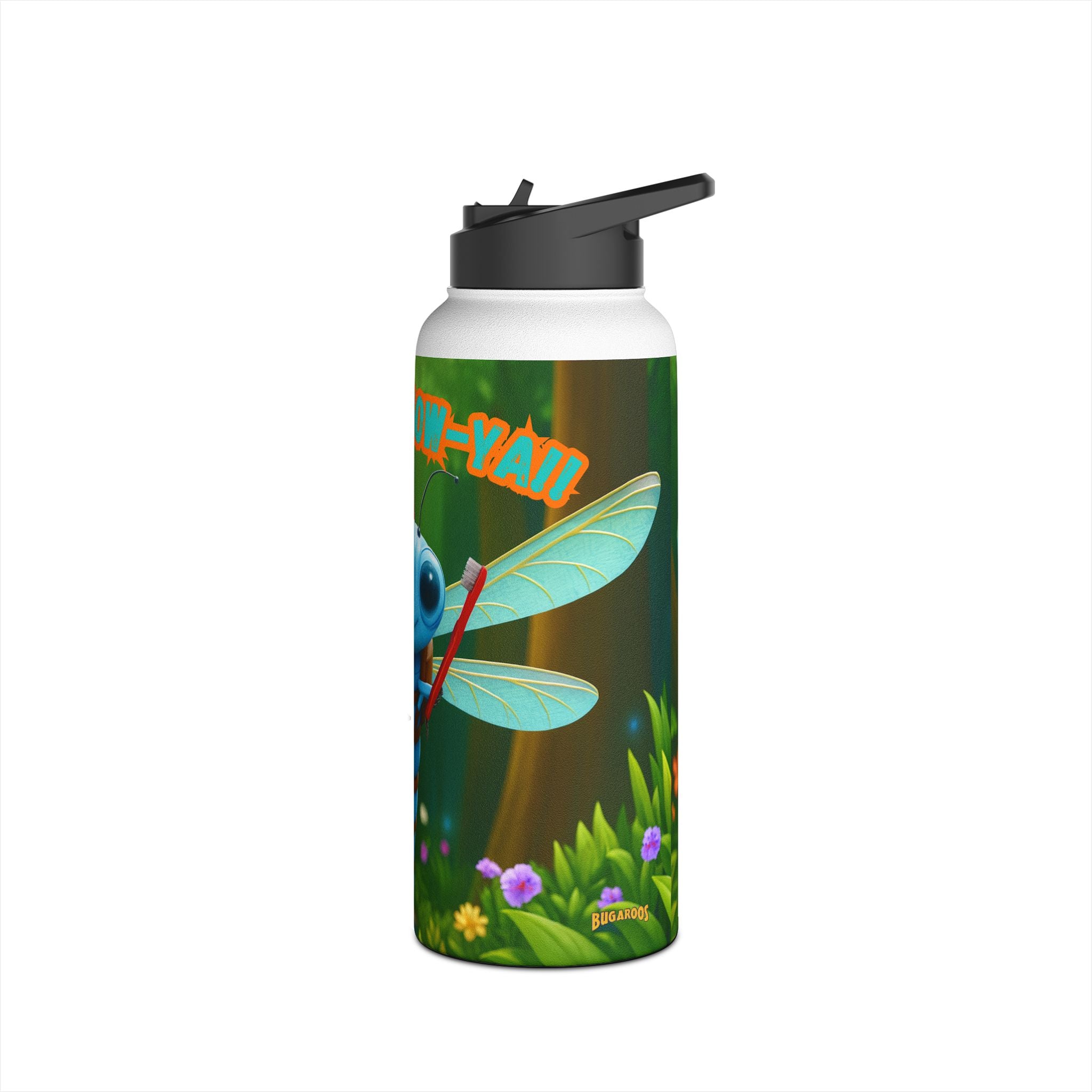 Dragonfly Kids Water Bottle — Cute Blue Dragonfly Design, 'Bee-a-Howl' Graphic Stainless Steel Bottle