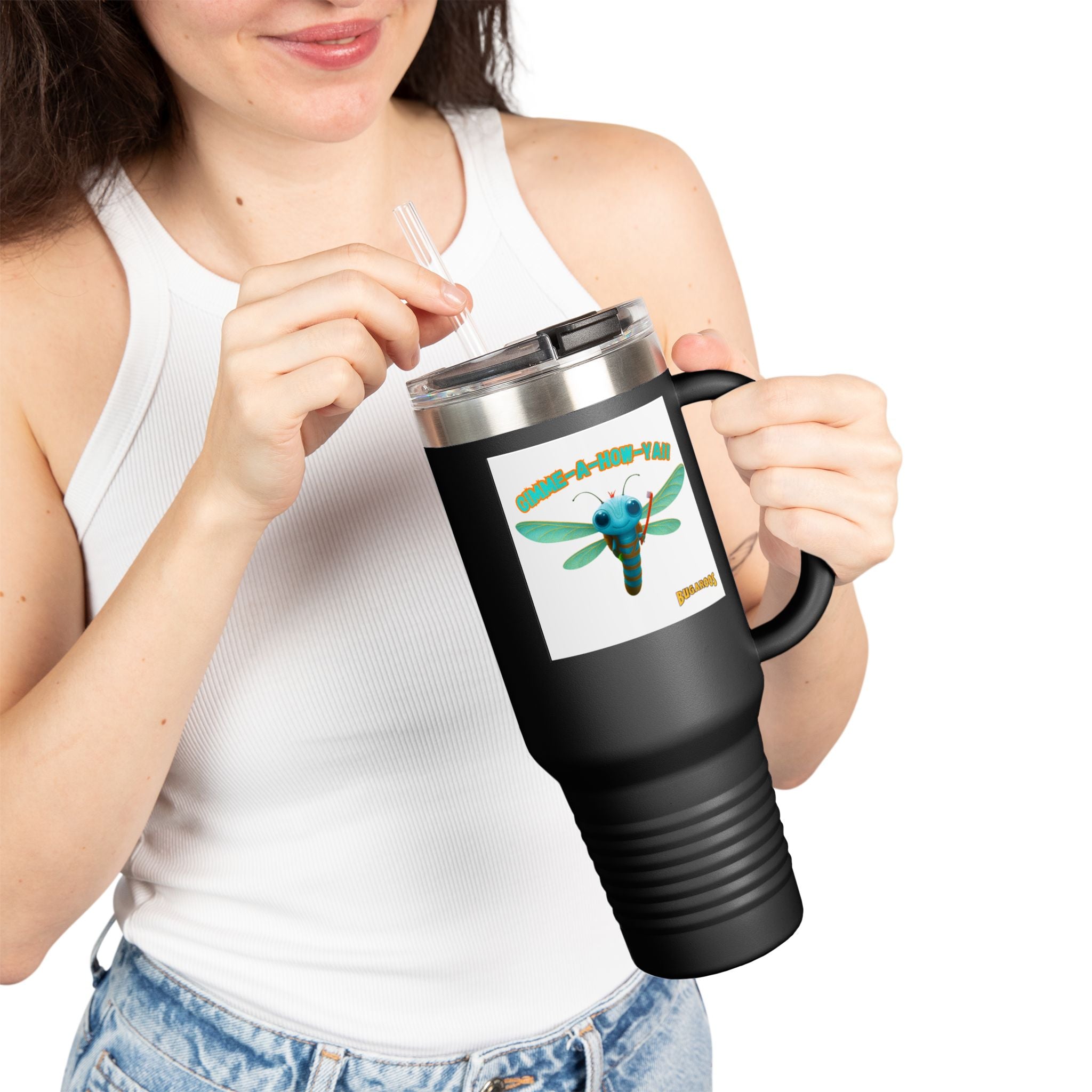 40oz Insulated Travel Mug – Retro Dragonfly Design, Keeps Drinks Hot & Cold