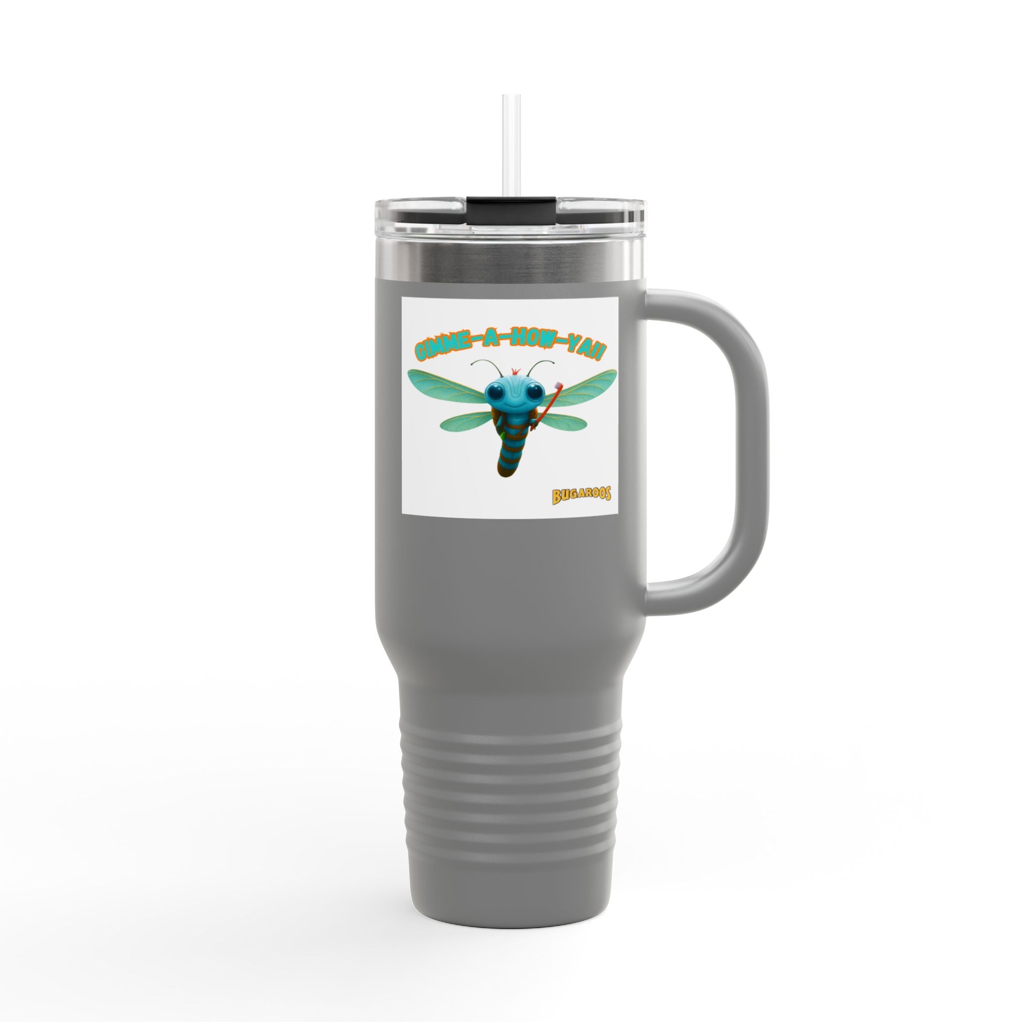 40oz Insulated Travel Mug – Retro Dragonfly Design, Keeps Drinks Hot & Cold