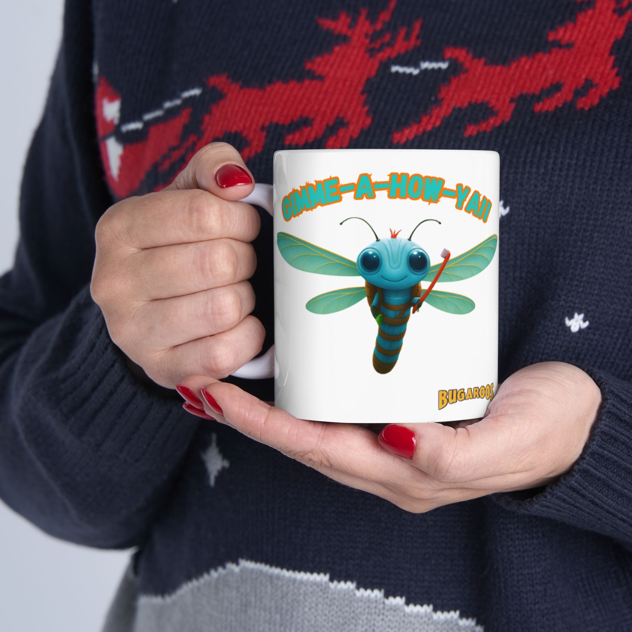 Dragonfly Ceramic Mug — 'Gimme-A-Way' Cute Bugroos Coffee Cup (11oz/15oz)