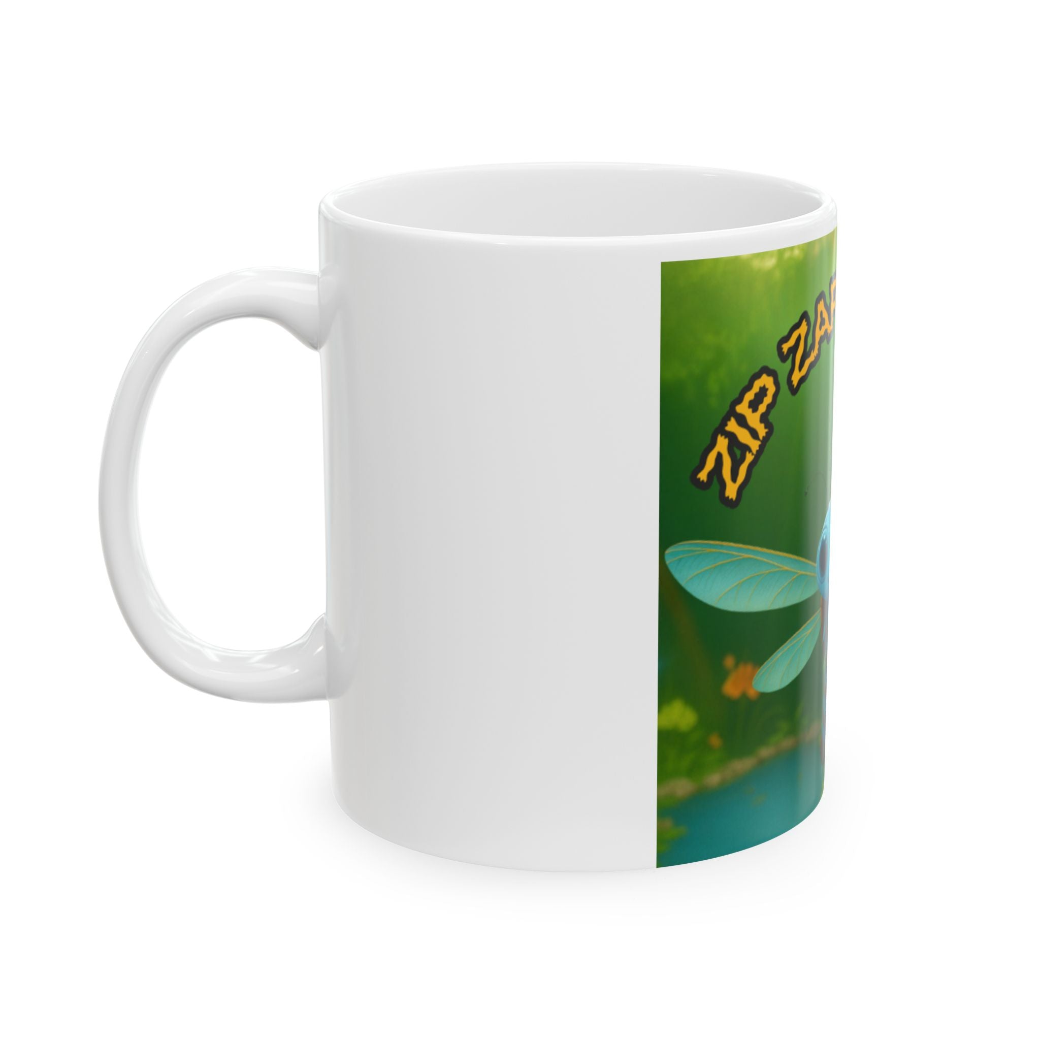 Ceramic Mug — Cute Dragonfly Design with “Zap Zap Zoom!!” (11oz & 15oz)