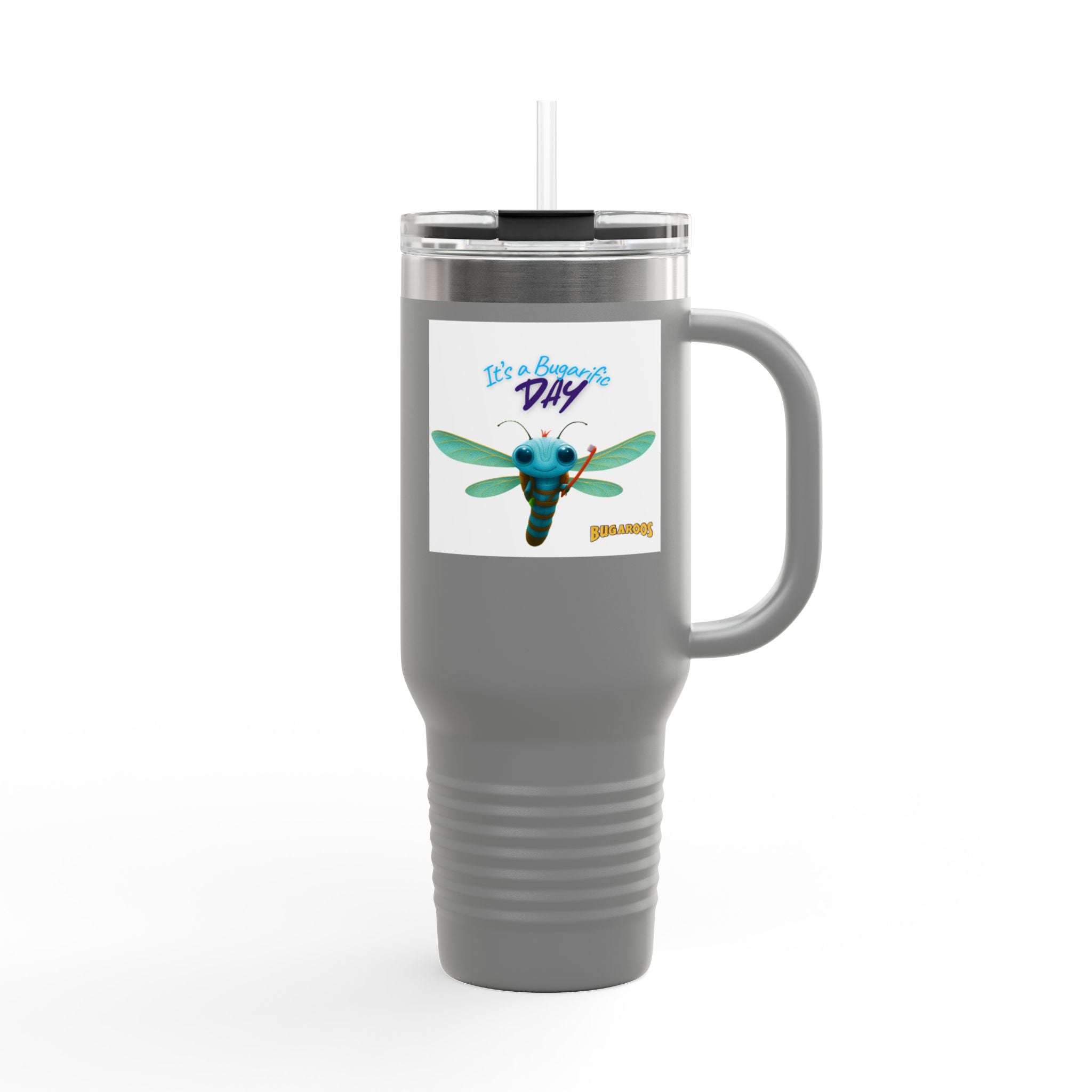 40oz Insulated Travel Mug — Cute Dragonfly “It’s a Beautiful Day” Design